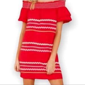‎Entro Off Shoulder Rickrack Style Striped Boho Chic Mini Dress Size Small